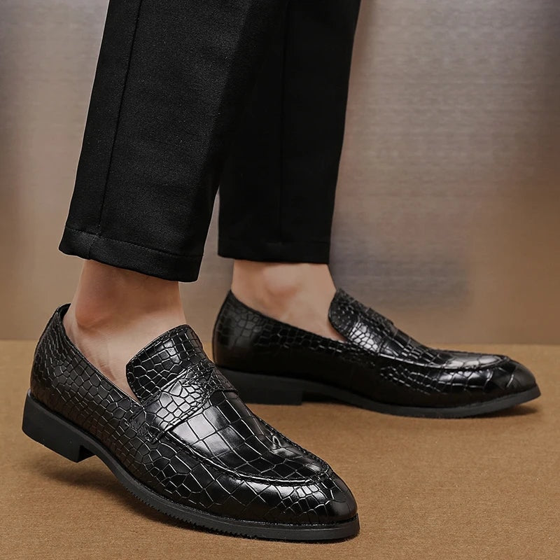 Savona Crocodile-Embossed Faux Leather Loafers