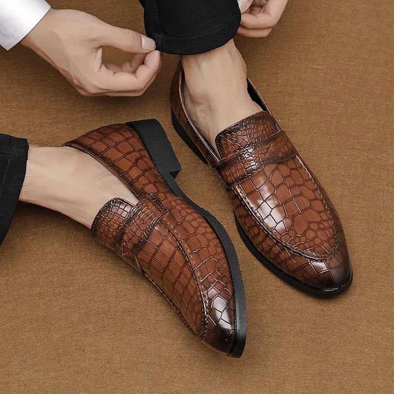 Savona Crocodile-Embossed Faux Leather Loafers