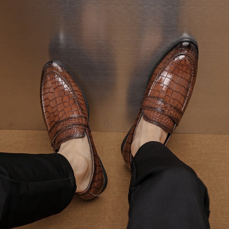 Savona Crocodile-Embossed Faux Leather Loafers