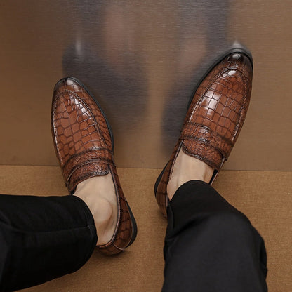 Savona Crocodile-Embossed Faux Leather Loafers