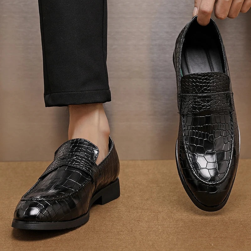 Savona Crocodile-Embossed Faux Leather Loafers