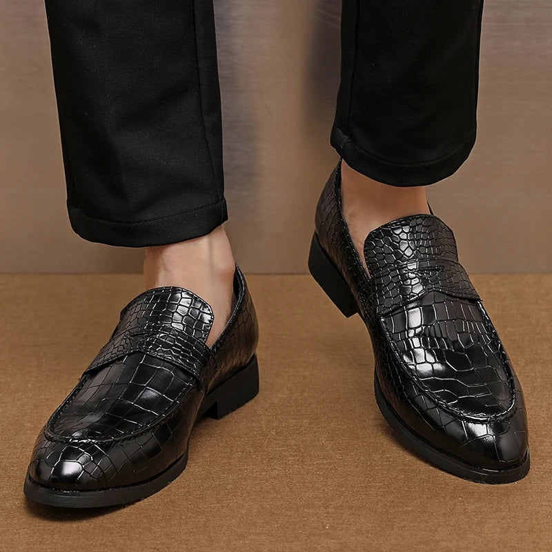 Savona Crocodile-Embossed Faux Leather Loafers