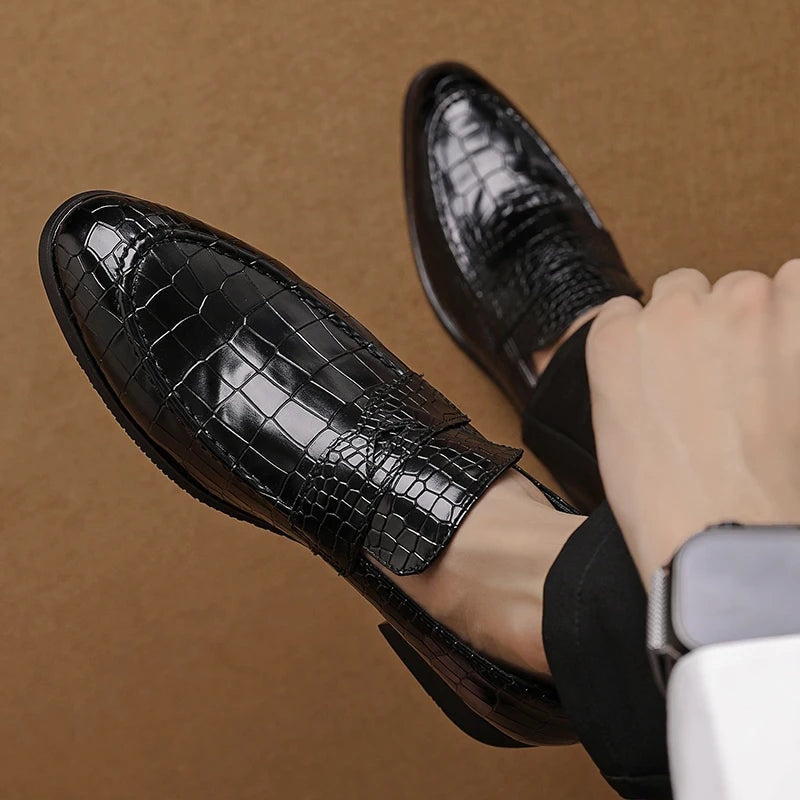 Savona Crocodile-Embossed Faux Leather Loafers