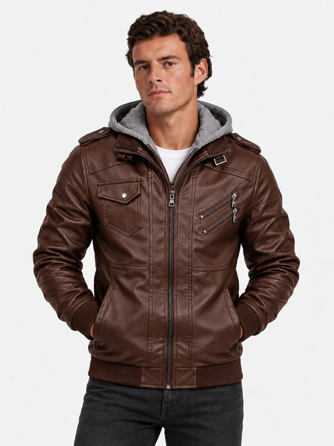Men's Leather Jacket - Vanda + Free Wallet