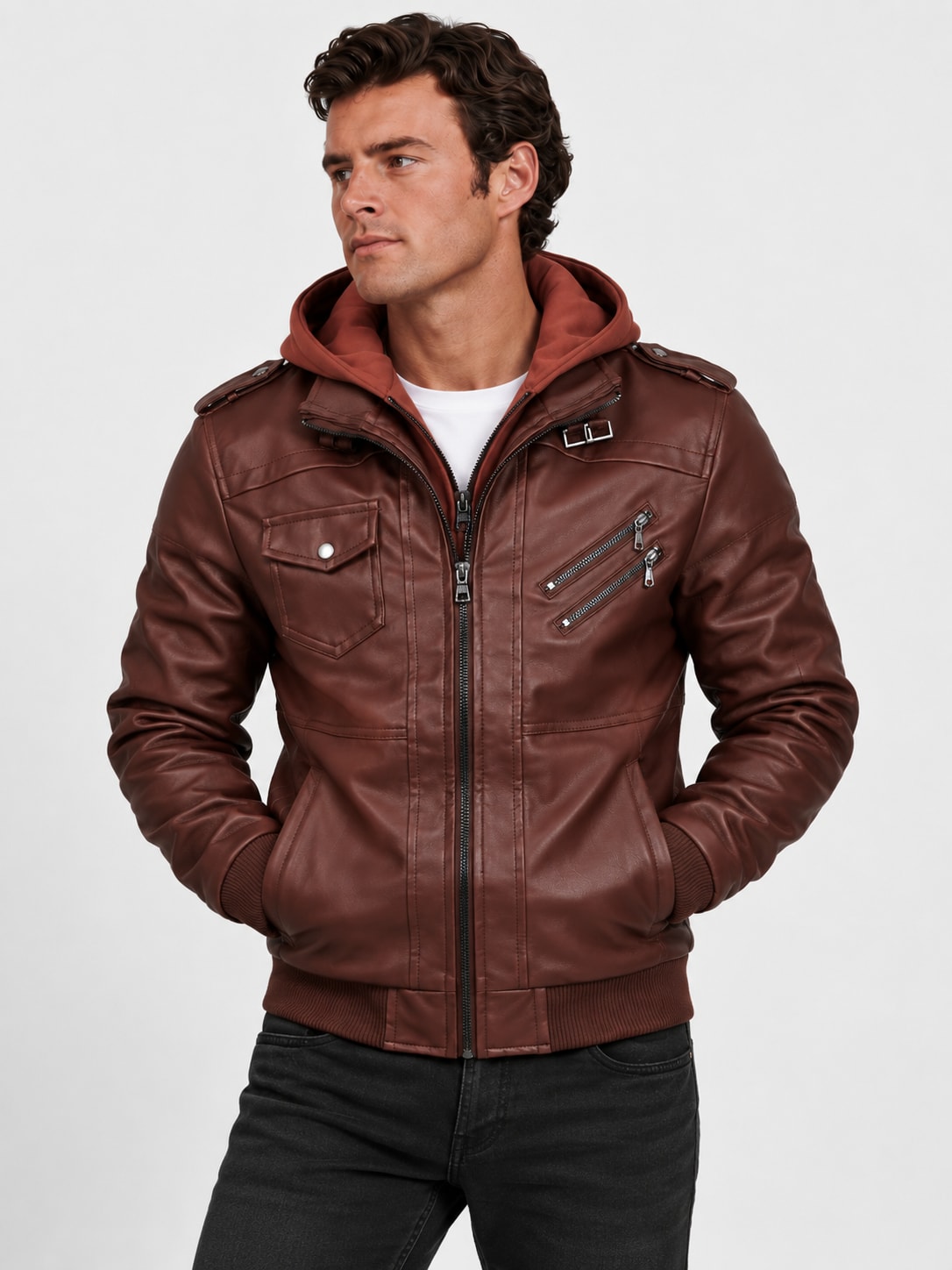 Men's Leather Jacket - Vanda + Free Wallet