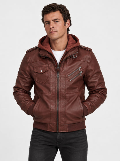 Men's Leather Jacket - Vanda + Free Wallet