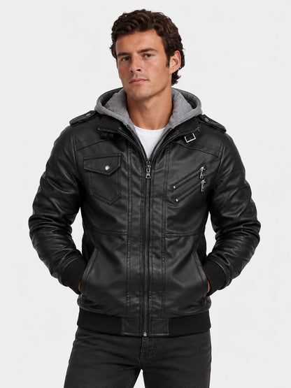 Men's Leather Jacket - Vanda + Free Wallet